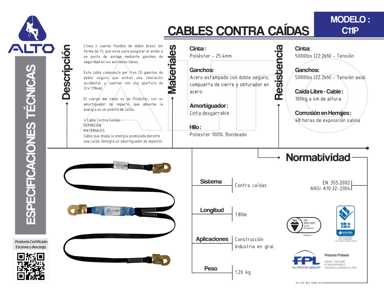 CABLES CONTRA CAIDAS GANCHO DOBLE