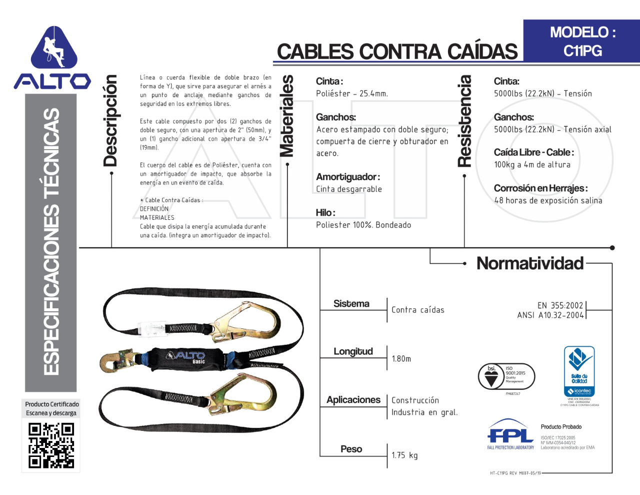 LINEA DE VIDA DOBLE GANCHO